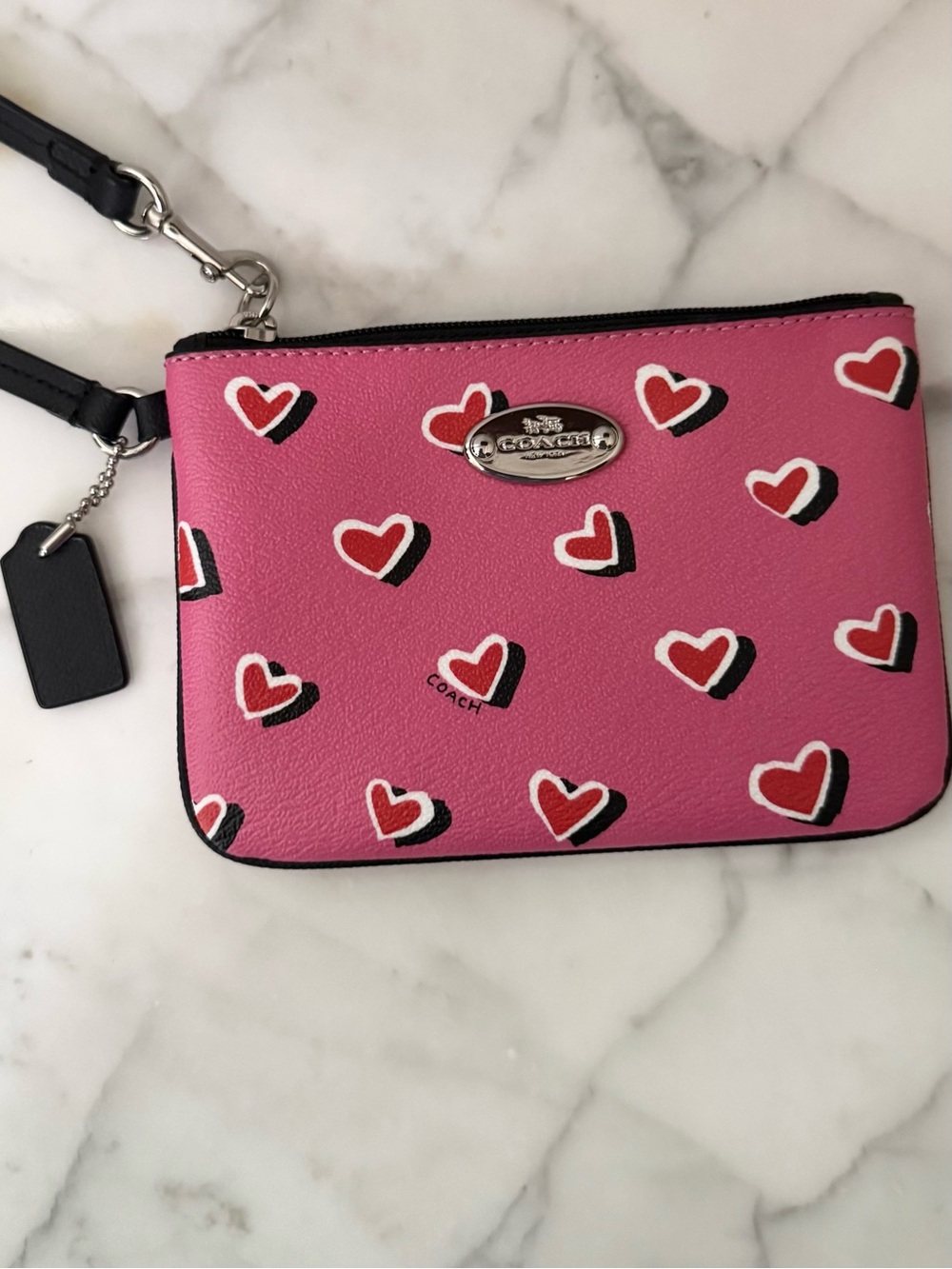 Coach Pink Heart Print Card & Key Pouch
